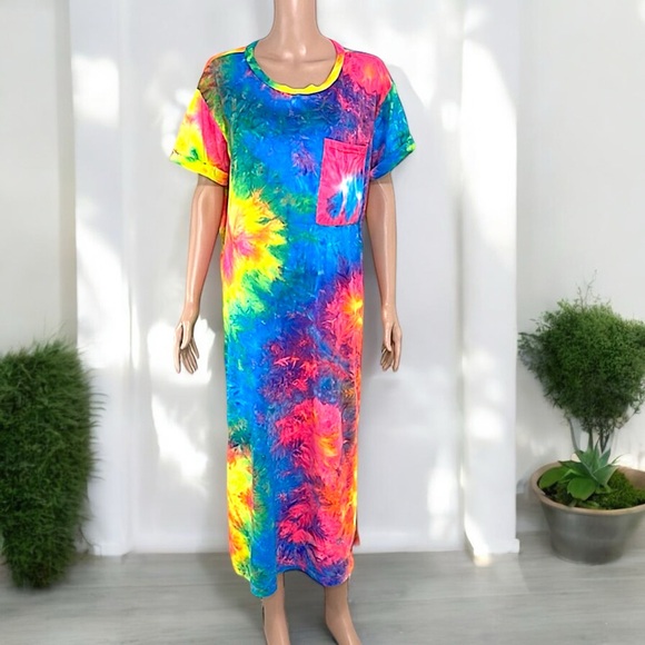Win Win Fun In The Sun Tie Dye Long Tee Shirt Cover-Up Dress - Picture 9 of 16
